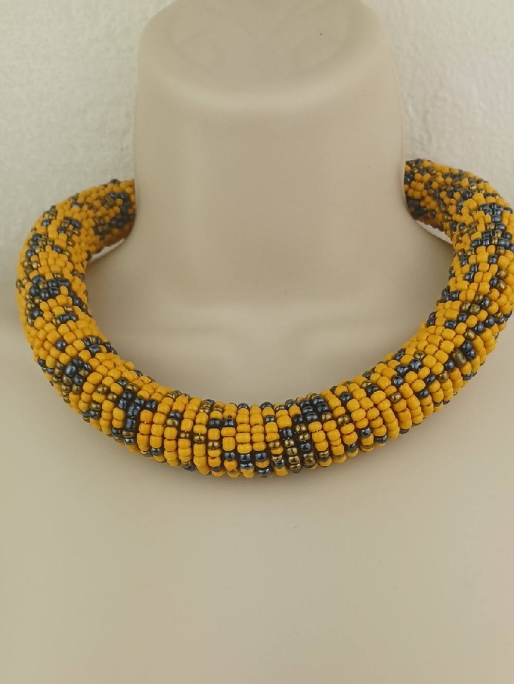 Gorgeous Chunky Golden Yellow & Metallic Gray Plump Seed Bead Choker Necklace
